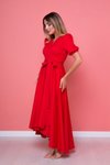 Kırmızı Midi Büyük Beden Asimetrik Kesim Elbise