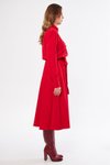 Kırmızı Midi Uzun Kol Kuşaklı Cepli Gömlek Elbise