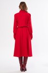 Kırmızı Midi Uzun Kol Kuşaklı Cepli Gömlek Elbise
