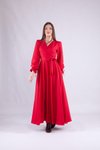Kırmızı Uzun Kol Kruvaze Yaka Tesettür Abiye Elbise