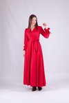 Kırmızı Uzun Kol Kruvaze Yaka Tesettür Abiye Elbise