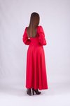 Kırmızı Uzun Kol Kruvaze Yaka Tesettür Abiye Elbise