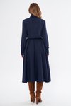 Lacivert Midi Gömlek Uzun Kol Kuşaklı Elbise
