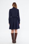 Lacivert Uzun Kol Beli Lastikli Kuşaklı Mini Gömlek Elbise
