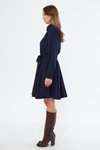 Lacivert Uzun Kol Beli Lastikli Kuşaklı Mini Gömlek Elbise