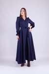 Lacivert Uzun Kol Kruvaze Yaka Tesettür Elbise