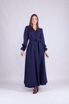 Lacivert Uzun Kol Kruvaze Yaka Tesettür Elbise