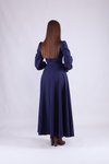 Lacivert Uzun Kol Kruvaze Yaka Tesettür Elbise