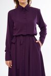 Mürdüm Midi Uzun Kol Kuşaklı Gömlek Elbise