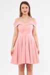 Pudra Mini Kloş Kayık Yaka Abiye Elbise