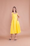 Sarı Midi Kare Yaka Elbise