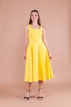 Sarı Midi Kare Yaka Elbise