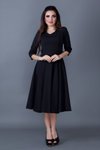 Siyah Kloş Midi V Yaka Cep Detaylı Elbise
