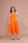 Turuncu Büyük Beden Midi Askılı Kare Yaka Elbise