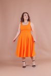 Turuncu Büyük Beden Midi Askılı Kare Yaka Elbise