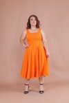 Turuncu Büyük Beden Midi Askılı Kare Yaka Elbise