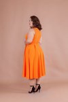 Turuncu Büyük Beden Midi Askılı Kare Yaka Elbise