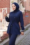 Lacivert Tesettür İkili Ribana Detaylı Takım