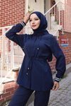 Lacivert Tesettür İkili Ribana Detaylı Takım
