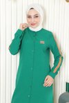 Yeşil Tesettür Düğmeli Arma Detaylı İkili Takım