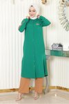 Yeşil Tesettür Düğmeli Arma Detaylı İkili Takım