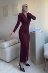 Bordo Kruvaze Uzun Taşlı Abiye Elbise