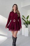 Bordo Mini Gömlek Dantel Detaylı Elbise