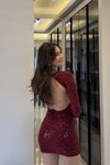 Bordo Mini Işıltılı Büzgülü Sırt Dekolteli Abiye Elbise
