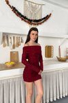 Bordo Mini Madonna Yaka Simli Elbise