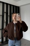 Kahverengi Kaşe Bomber Premium Ceket