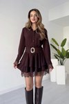 Kahverengi Mini Dantel Detaylı Gömlek Elbise