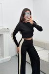 Siyah Bisiklet Yaka Garnili Bluz Pantolon İkili Takım