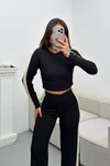 Siyah Bisiklet Yaka Garnili Bluz Pantolon İkili Takım