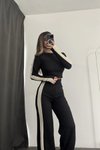 Siyah Crop İkili Şeritli Takım