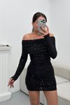 Siyah Mini Simli Madonna Yaka Elbise