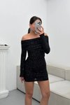Siyah Mini Simli Madonna Yaka Elbise