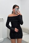 Siyah Mini Simli Madonna Yaka Elbise