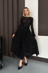 Siyah Nakışlı Uzun Asimetrik Kesim Etek
