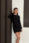 Siyah Simli Mini Sırt Dekolteli Abiye Elbise