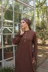 Acı Kahve Örme Düğme Detaylı Tesettür İkili Takım