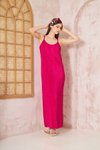 Fuşya Uzun Pliseli İnce Askılı Yırtmaçlı Elbise