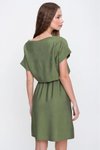 Haki Keten Beli Büzgülü Mini Elbise