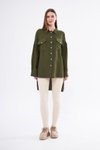Haki Oversize Arkası Uzun Keten Tunik Gömlek