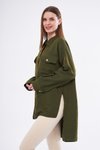 Haki Oversize Arkası Uzun Keten Tunik Gömlek