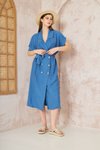 İndigo Keten Oversize Geniş Kesim Kısa Kollu Midi Elbise