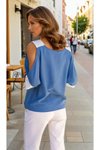 İndigo Salaş Kısa Kol Omuz Dekolteli Bluz