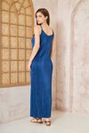 İndigo Uzun İnce Askılı V Yaka Pliseli Elbise