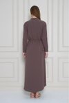 Kahverengi Krep Uzun Katlanabilir Kollu Büzgülü Elbise