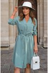 Midi A-Line Relaxed Drawstring Waist Dress - Mint