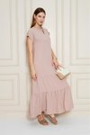 Pudra Salaş Uzun Apolet Detaylı Fırfırlı Elbise